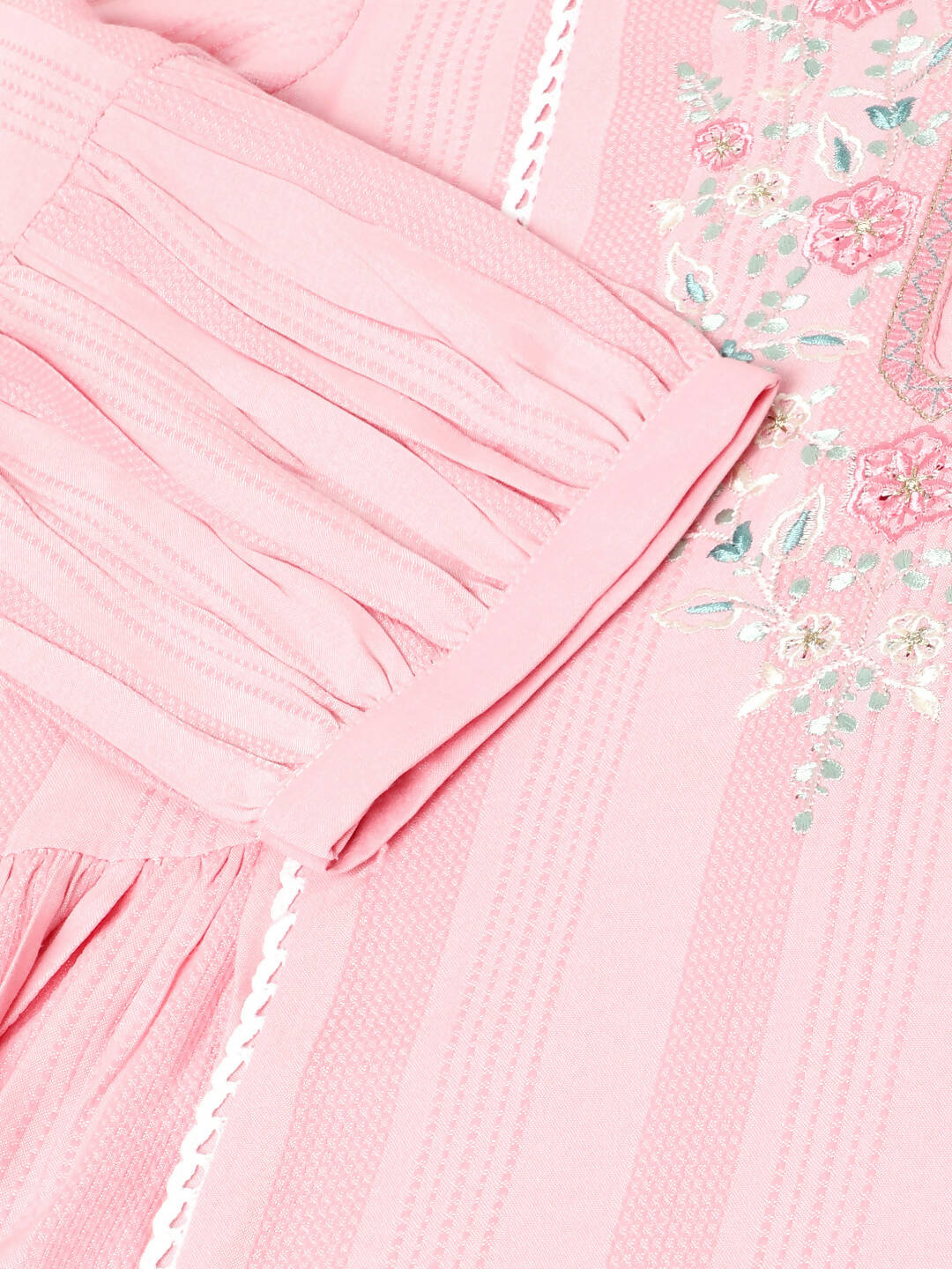 Pink Viscose Rayon Yoke Embroidered A-line Top - Tarini