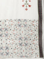 Yufta Women Navy Blue & Off-White Dobby Weaved Kurta with Trouser & Dupatta