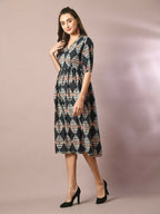 Myshka Women's Multi Printed Cotton V-Neck Empire Party Dress - Distacart