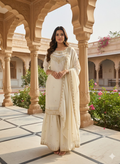 Teeya Creation Cream Color Fendy Satin Silk Heavy Embroidery Work Sharara Suit - Distacart