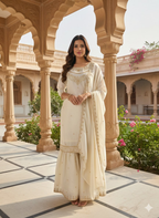 Teeya Creation Cream Color Fendy Satin Silk Heavy Embroidery Work Sharara Suit - Distacart