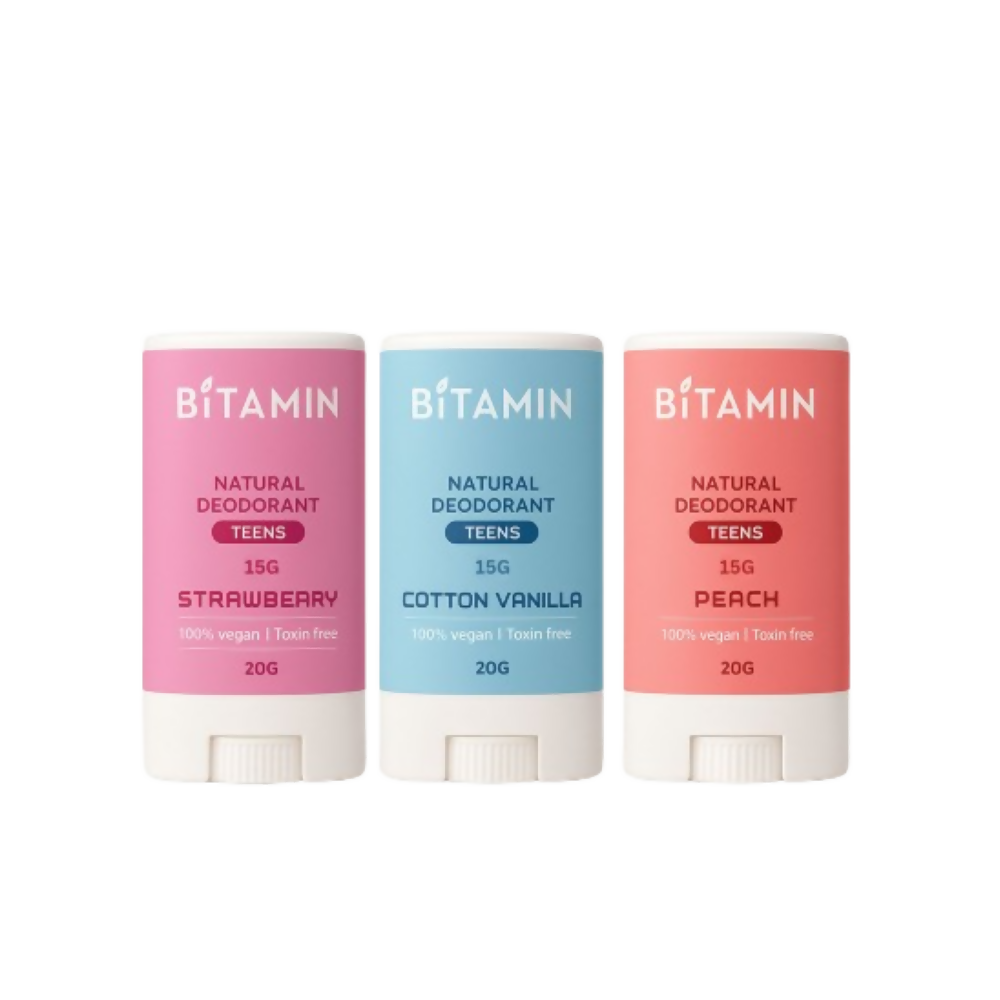 Bitamin Natural Strawberry, Cotton Vanilla, Peach Deodorant Teens