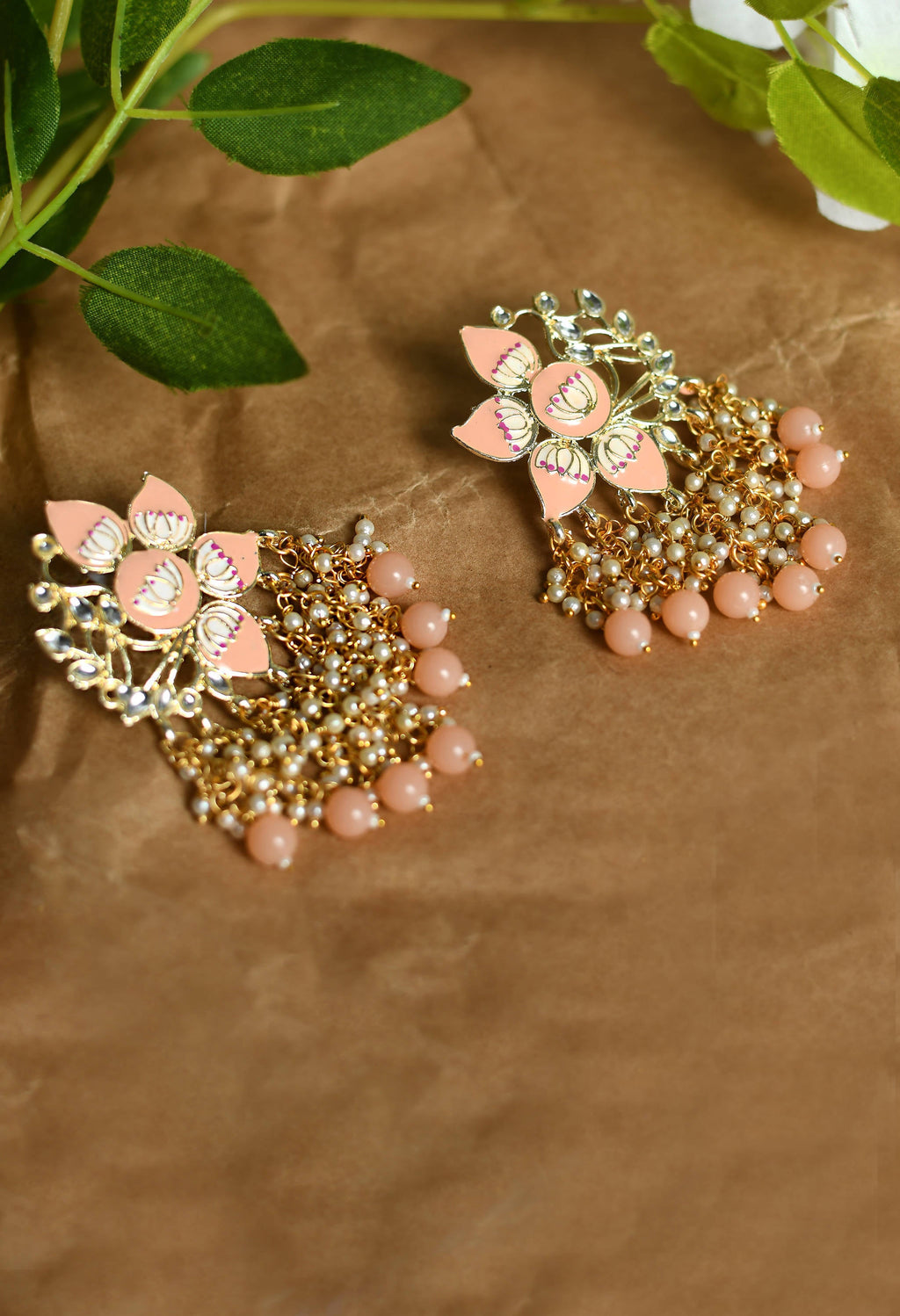 Mominos Fashion Johar Kamal Gold-Plated Kundan Peach Meenakari Earrings - Distacart