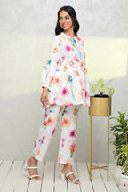 Myshka Women White Printed Romantic Florals Co-Ords - Distacart