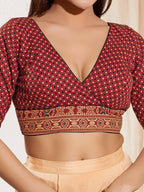 Joban Fashion Maroon Cotton Padded Blouse With V Neck Elbow Sleeves - Distacart