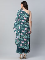 Ahalyaa Women Green Crepe Floral Printed Kurta with Palazzo Set - Distacart