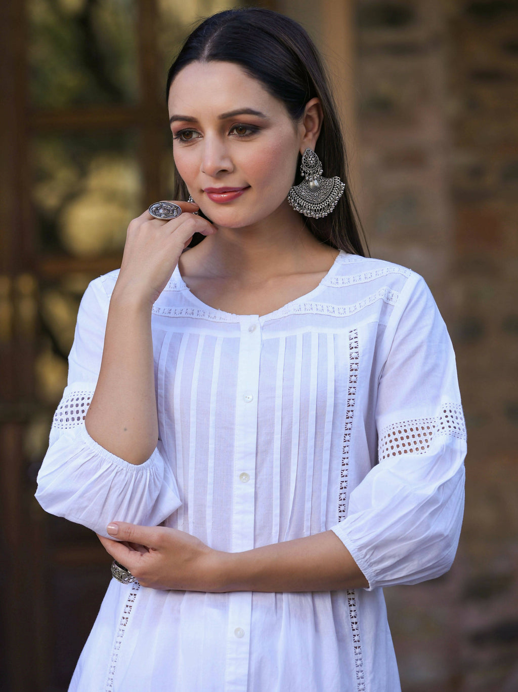 Juniper Women's White Cotton Cambric Solid A-Line Kurta - Distacart