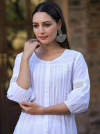 Juniper Women's White Cotton Cambric Solid A-Line Kurta - Distacart