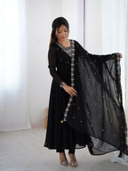 Joban Fashion Black Kurta Set Georgette Sequence Embroidery Work - Distacart