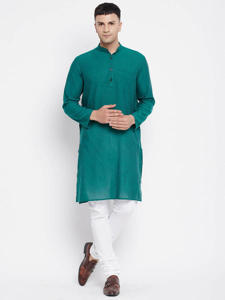 Even Apparels Green Rayon Men's Kurta With Band Collar
