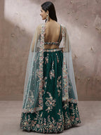 House of Panchhi Teal - Pure Georgette Thread & Sequins Work Lehenga