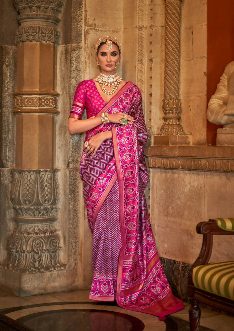 Magenta Banarasi Weaving, Ultra Aqua Finish, Zari Work Banarasi Silk Saree - Rath Kunti
