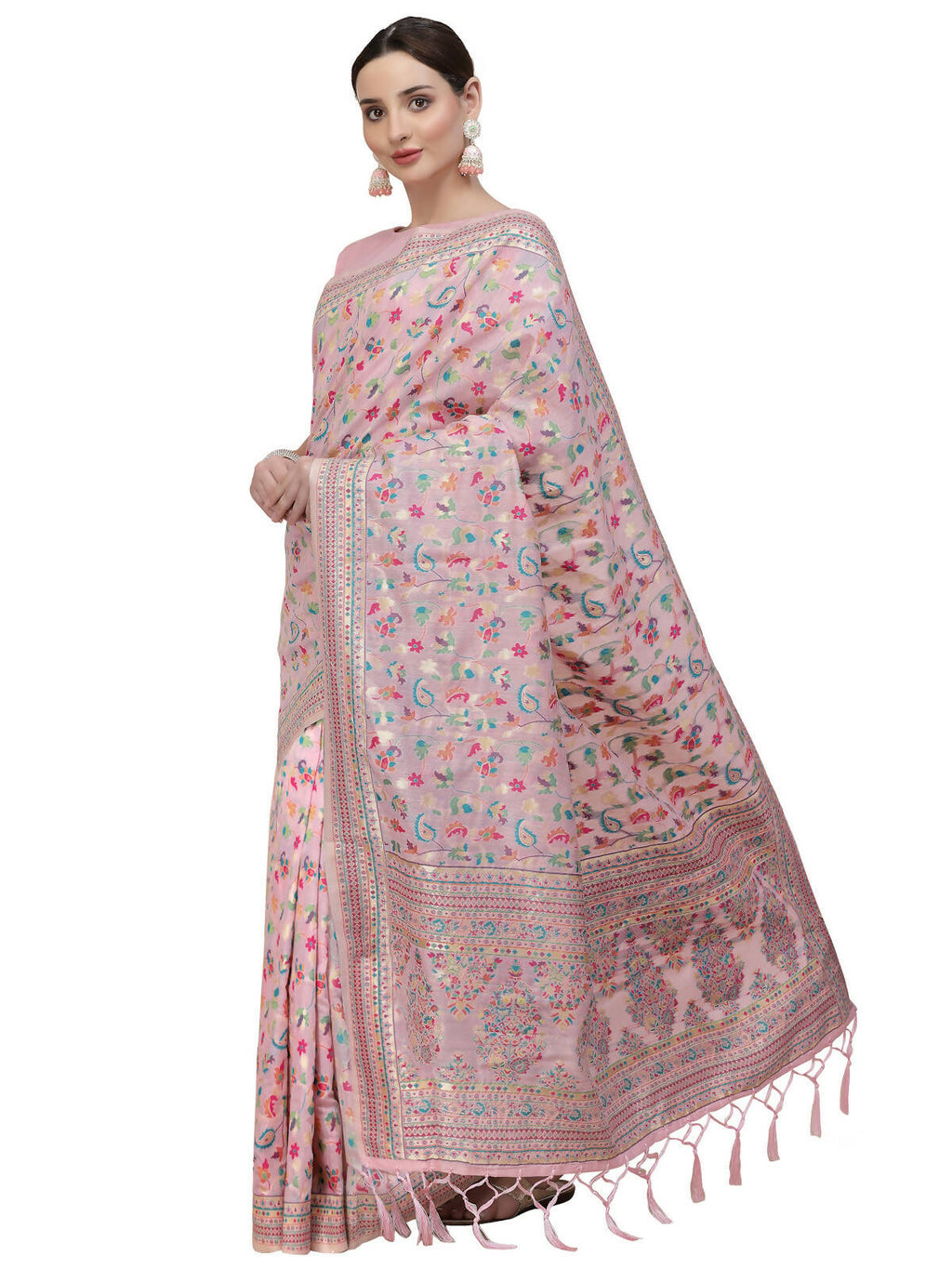 Light Pink Silk Blend Woven Design Saree With Unstitched Blouse Piece - Aloki