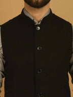 Even Apparels Pure Wool Nehru Jacket - Black