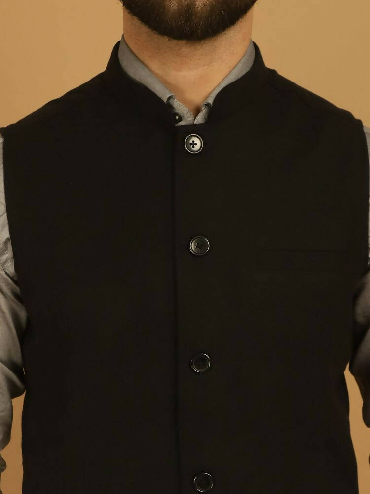 Even Apparels Pure Wool Nehru Jacket - Black
