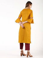 Aniyah Cotton Criss Cross Bell Sleeves Straight Mustard Color Kurta (AN-146K)