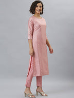 Janasya Mauve Woven Design Kurta with Trousers - Distacart