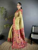 Joban Fashion Golden Beige Zari Weaving Tissue Paithani Saree