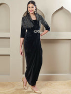 Joban Fashion Women Black Velvet Hand Embellishment Stitched Dress - Distacart