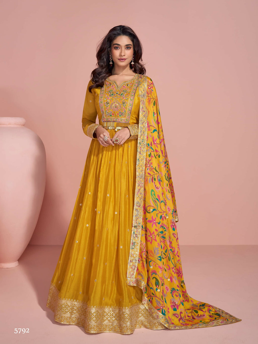 Anaita Yellow Embroidered Silk Anarkali Suits - Distacart