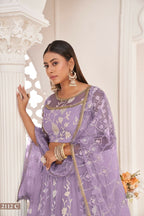 Eilara Women'S Light Purple Butterfly Net White Cotton Thread And Zari Sequence Embroidered Work Lehenga Choli For Party Wear