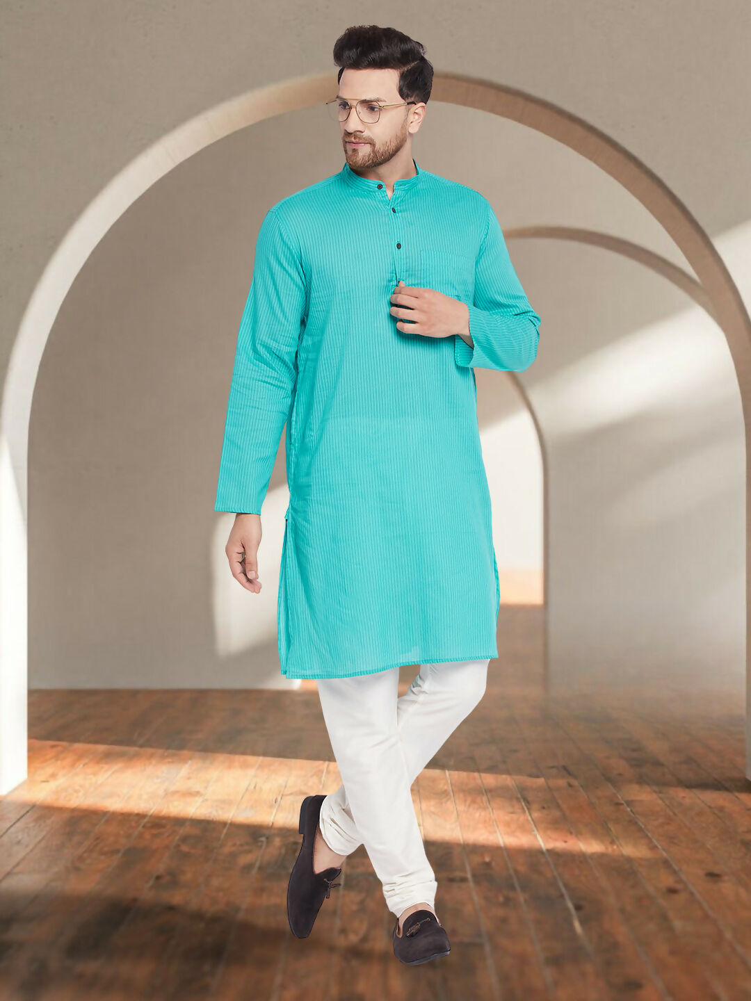 Even Apparels Men's Pure Cotton Green Kurta