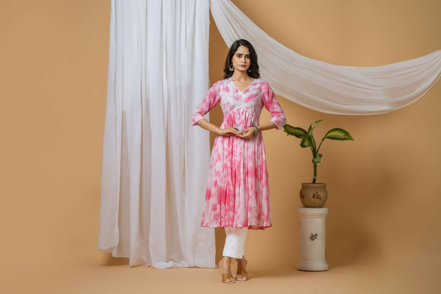 Joban Fashion Pink Tie & Dye Kurta Pant Set - Distacart
