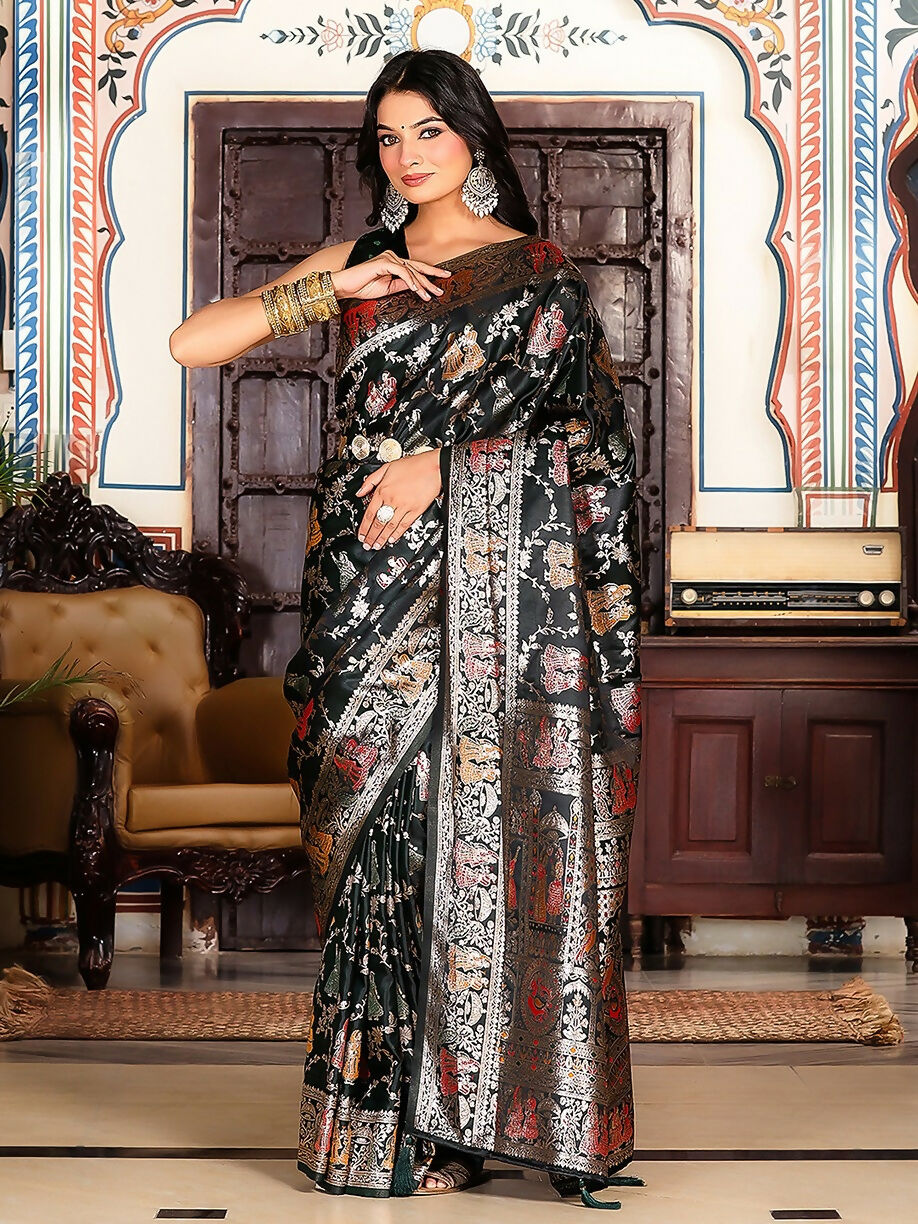 Shree Shyam Fashion Teal Green Silk Saree - Distacart
