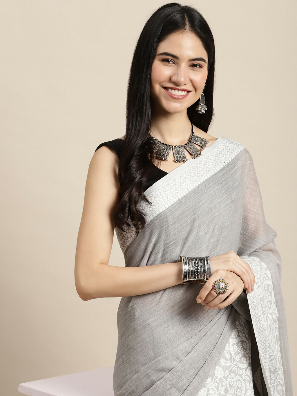 Shree Shyam Fashion Linen Grey Saree - Distacart