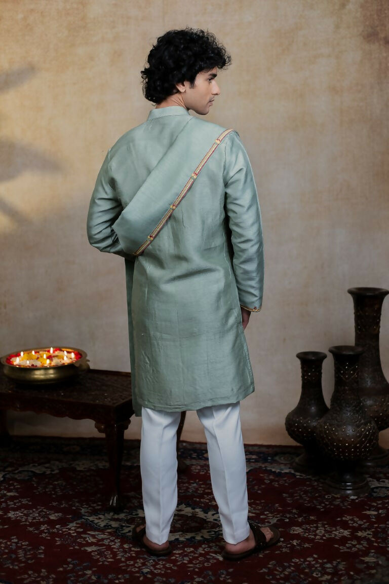 Falling Raw Silk Olive Green Kalika Kurta Set By Hilo Design