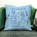 Indigifts Valentine Gifts For Girlfriend Travel Quote Blue Cushion Cover With Filler