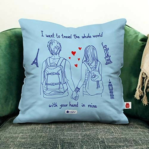 Indigifts Valentine Gifts For Girlfriend Travel Quote Blue Cushion Cover With Filler