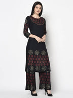Aniyah Rayon Black Color Block Print Straight Kurta (AN-190K)