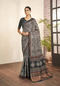 Grey Gajji Silk Paisley Print with Hand work Border Saree - Norita Nirvi