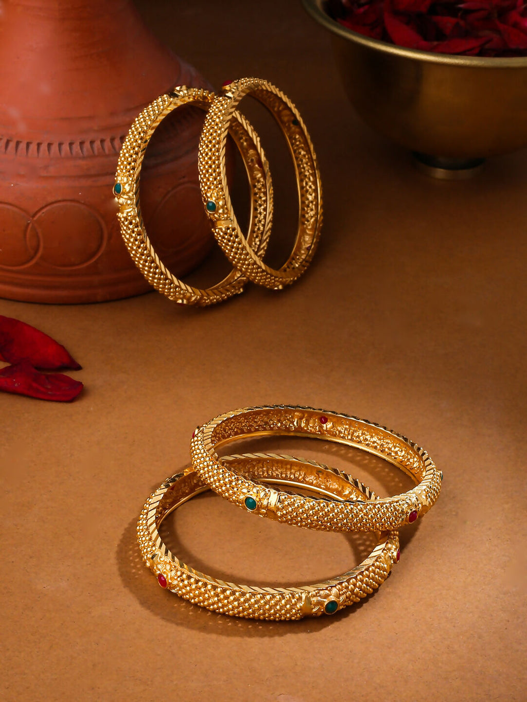 NVR Women's Set of 2 Gold-Plated Traditional Bangles - Distacart