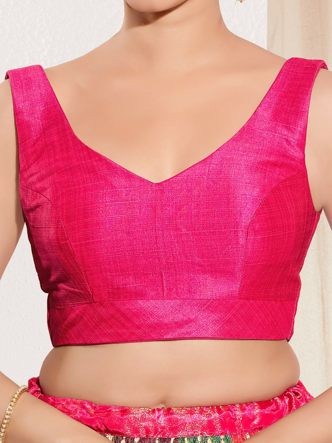 Joban Fashion Dark Pink Mulberry Silk Padded Blouse With Round Neck Sleeveless - Distacart