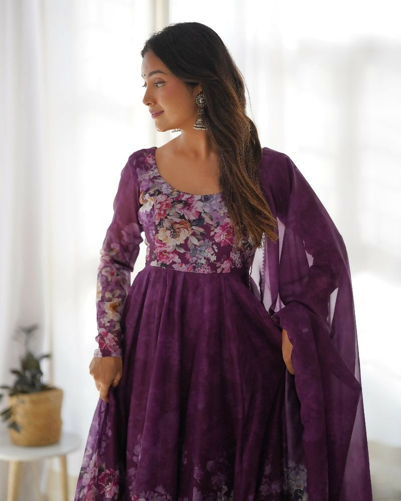 Joban Fashion Wine Kurta Set Organza Sequin Embroidery Work - Distacart