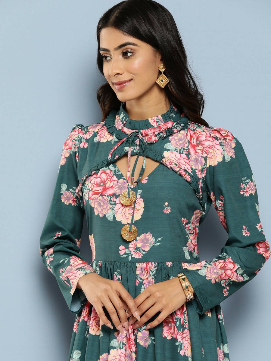 Ahalyaa Women's Traditional wear Ethnic Dress - Green - Distacart