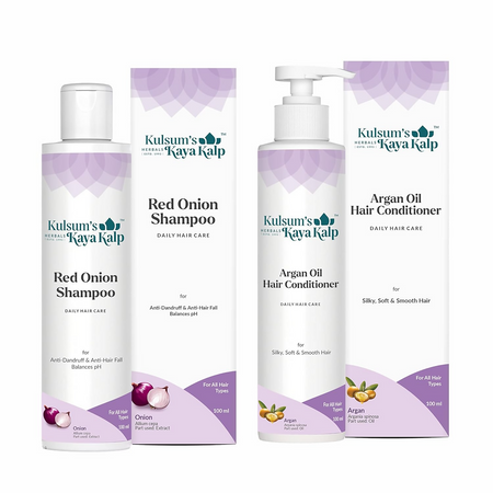 Kulsum's Kaya Kalp Red Onion Shampoo & Argan Oil Hair Conditioner Combo For Anti-Hair Fall, Silky, Soft & Smooth Hair