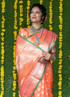 Jyoti Fashion Women's Peach Soft Handloom Silk Zari Woven Saree with Blouse