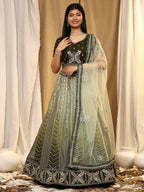 Green Fancy Net Sequence Embroidered Lehenga Choli with Dupatta - Dhara