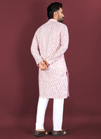 Prazu Fashion Baby Pink Soft Silk Unique Cross Pattern White Thread Embroidery With Silver Sequence Kurta