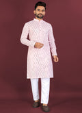 Prazu Fashion Baby Pink Soft Silk Unique Cross Pattern White Thread Embroidery With Silver Sequence Kurta