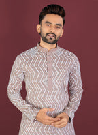Prazu Fashion Beige Soft Silk Unique Cross Pattern White Thread Embroidery With Silver Sequence Kurta