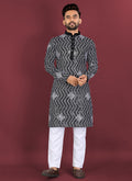 Prazu Fashion Black Soft Silk Unique Cross Pattern White Thread Embroidery With Silver Sequence Kurta