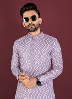 Prazu Fashion Lavender Soft Silk Unique Cross Pattern White Thread Embroidery With Silver Sequence Kurta