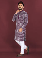 Prazu Fashion Purple Soft Silk Unique Cross Pattern White Thread Embroidery With Silver Sequence Kurta