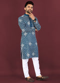 Prazu Fashion Royal Blue Soft Silk Unique Cross Pattern White Thread Embroidery With Silver Sequence Kurta