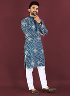 Prazu Fashion Royal Blue Soft Silk Unique Cross Pattern White Thread Embroidery With Silver Sequence Kurta