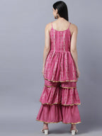 Myshka Stylish Pink Sleeveless Women's Kurta Sharara with Dupatta Set - Distacart